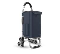 Navy Blue Grocery Trolley 6-Wheel Folding Cart with 36L Capacity Insulated Cooler Bag Aluminum Shop Cart for Easy Transport and Storage