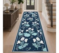 Navy Blue Hallway Runner Kitchen Runner Rug, Non Slip Washable, 60x150 | Floral Hallway Hall Runner Rug Long, Vintage Botanical Carpet Runners Low Pile for Entryway Bedroom Laundry Room, qD33