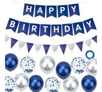 Navy Blue Happy Birthday Banner Balloons, Happy Birthday Decorations for Men and Boys, Bunting with Latex Balloons for Birthday Party Decorations.