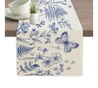 Navy Blue Herbs Wild Flower Butterfly Table Runner Linen Long Farmhouse Rustic TableRunner for Party Holiday Dining Room /Kitchen,13 x 70 Inches