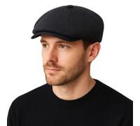 Navy Blue Herringbone Newsboy Cap Men's Baker Boy Hat Style 8 Panel Scally Lined Wool Blend