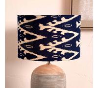 Navy Blue Ikat Patterned Cylinder Lampshade for Table Lamps Ruma Blue 12 inches