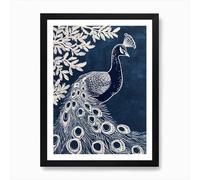 Navy Blue Inspired Peacock With Lea Framed Wall Art Poster Canvas Print Picture (Black, A2, Amairu)