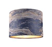 Modern Navy Blue Jacquard Cotton Lampshade with Gold Leaf Foil Wavy Decor| 18cm x 25cm | Champagne Gold Inner Paper Lining by Happy Homewares