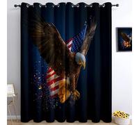 Navy Blue Kids Blackout Curtains 46 x 90 Inch, Animals Eagles Soaring Print Light-Blocking Thermal Curtains, Noise-Reducing Easy-Clean Drapes Perfect for Nursery Bedroom Playroom