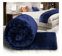 (NAVY BLUE, KING) Large Blanket Faux Fur Fleece Throw