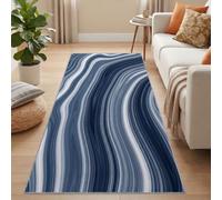 Navy Blue Kitchen Runner Rug 80 x 300 cm, Non-Slip Marble Swirl Carpet | Modern Minimalist Wave Washable Long Rugs, Soft Low Pile Floor Mat for Hallway Entrance Living Room Bedside Laundry
