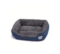 (navy blue, L (64.77X49.78cm)) Plush Dog Bed in Multiple Sizes - Soft Polyester Fiber Rectangle Pet Mat with Paw