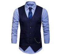 (Navy Blue, L) James Bond Gentleman Kingsman Vintage Waistcoat Outerwear Men's Slim Fit Costume Cosplay Party Vest Carnival