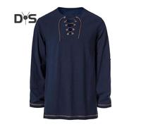 (navy blue, L) Men's Vintage Lace-Up T-Shirt Long Sleeve Henry Collar Top Spring Autumn Solid Color Tee Shirt for Daily Wear Performances Cosplay