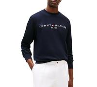 (Navy Blue, L) Tommy Hilfiger Mens Fleece Sweatshirt Embroidered Logo Pullover Crew Neck Jumper