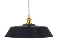 Navy Blue Large Chancery Painted Dome Pendant Light With Gold Lamp Holder And Brown Twisted Cable - Se Home