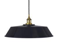 Navy Blue Large Chancery Painted Dome Pendant Light With Matt Antique Brass Lamp Holder And Black Twisted Cable - Se Home