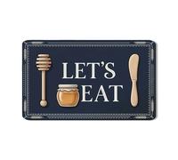Navy Blue Let'S Eat Dish Drying Mats for Kitchen Counter, Rustic Wood Pattern Absorbent Rubber Dish Drainer Rack Mat, Autumn Pu Leather Drying Pad 12x20 Inch