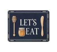 Navy Blue Let'S Eat Dish Drying Mats for Kitchen Counter, Rustic Wood Pattern Absorbent Rubber Dish Drainer Rack Mat, Autumn Pu Leather Drying Pad 18x24 Inch