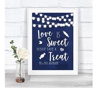 Navy Blue Lights Love is Sweet Take A Treat Candy Buffet Wedding Sign
