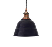 Navy Blue Lincoln Painted Dome Pendant Light With Antique Copper Lamp Holder And Black Twisted Cable - Se Home