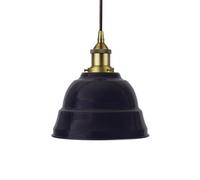 Navy Blue Lincoln Painted Dome Pendant Light With Matt Antique Brass Lamp Holder And Black Round Cable - Se Home