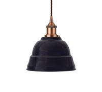 Navy Blue Lincoln Painted Dome Pendant Light With Matt Antique Copper Lamp Holder And Brown Twisted Cable - Se Home