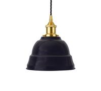 Navy Blue Lincoln Painted Dome Pendant Light With Polished Brass Lamp Holder And Black Twisted Cable - Se Home