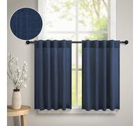 Navy Blue Linen Cafe Kitchen Door Curtains Tier 36 Inch Length Back Tab Pocket Semi Privacy Light Filter Energy Efficient Half Short Bedroom Curtains for Small Window Living Room Dining 3FT Long 30x36