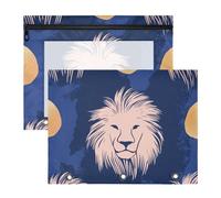 Navy Blue Lions Pencil Bags Pouches with Smooth Zippers Plastic File Folder for 3 Rings Binder 2 Pack Students Art Supplies Storage