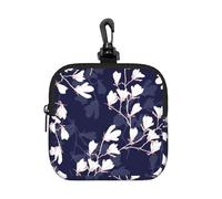 Navy Blue Magnolia Flowers, Coin Purse Square Zipper Storage Bag, Change Pouch with Lobster Buckle Clasp Buckle, Change Purse