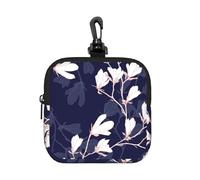 Navy Blue Magnolia Flowers, Square Zipper Storage Bag, Neoprene Coin Purse, Small Wallets, Change Pouch, Change Purse