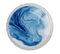 Navy Blue Marble 4 PCS Cabinet Knobs, Round Crystal Glass Decoration ABS Material Kitchen Hardware, Furniture Drawer Knobs Cupboard Single Hole Pull Handles