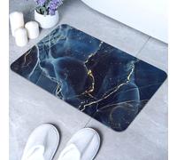 Navy Blue Marble Bath Mat Rugs Bathroom Floor Mat Super Absorbent Ultra Thin Low Profile Non Slip Quick Dry Washable Carpet for in Front of Bathtub,Shower Room,Sink（16"*24"Square）