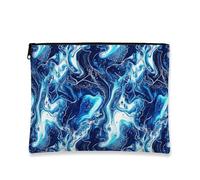 Navy Blue Marble Cosmetic Bag, Elegant Swirl Design Travel Pouch for Women, Portable Makeup Organizer, Winter Holiday Toiletry Clutch, Blue, 7x9 Inch, Cosmetic