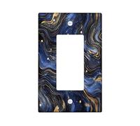 Navy Blue Marble Decorative Switch Cover Plate 1 Gang Single Rocker, Luxury Abstract Modern Electrical Faceplate for Bedroom Bathroom Decor, Contemporary Cool Standard Size Switchplate
