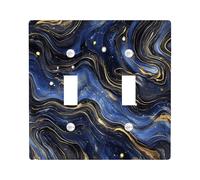 Navy Blue Marble Decorative Switch Cover Plate 2 Gang Double Toggle, Luxury Abstract Modern Electrical Faceplate for Bedroom Bathroom Decor, Contemporary Cool Standard Size Switchplate