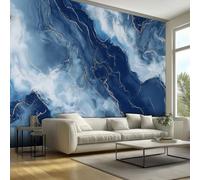 Navy Blue Marble Mural Wallpaper, Fluid Swirl Marble Texture Wallpaper for Bedroom, Living Room, TV Backdrop, Office, 3D Large Wall Mural Non-Woven Wall Paper 450 x 315 cm (WxH) QS52