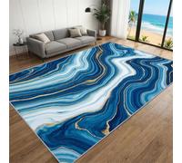 Navy Blue Marble Rug 90 x 150 cm, Modern Flowing Wave Texture Area Rugs, Luxury Beautiful Carpet Office Room for Machine Washable Non Slip Carpet, for Kitchen Bedroom Living Room