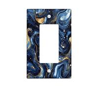 Navy Blue Marble Switch Cover Wall Plate 1 Gang Single Rocker, Luxury Abstract Modern Electrical Faceplate for Bedroom Bathroom Decor, Contemporary Cool Standard Size Switchplate