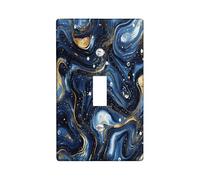 Navy Blue Marble Switch Cover Wall Plate 1 Gang Single Toggle, Luxury Abstract Modern Electrical Faceplate for Bedroom Bathroom Decor, Contemporary Cool Standard Size Switchplate