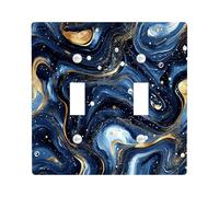 Navy Blue Marble Switch Cover Wall Plate 2 Gang Double Toggle, Luxury Abstract Modern Electrical Faceplate for Bedroom Bathroom Decor, Contemporary Cool Standard Size Switchplate