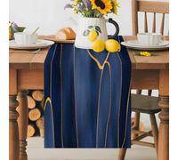 Navy Blue Marble Table Runner 16x72 Inches Long Modern Abstract Gold Geometric Cotton Linen Table Runner Burlap Style for Dinner Table Party Decor Tabletop Decorations