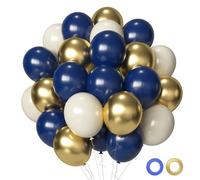 Navy Blue Metallic Gold White Balloons, 50 Pcs 12 Inches Navy Blue and Gold White Sand Latex Balloon for Wedding, Graduation, Birthday Baby Shower, Birthday, Bridal Party Decorations
