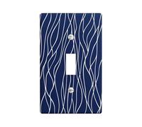 Navy Blue Modern Line Switch Cover Wall Plate 1 Gang Single Toggle, Minimalist Abstract Electrical Faceplate for Bedroom Bathroom Decor, Contemporary Standard Size Switchplate