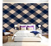 Navy Blue Mural Wallpaper Geometric Check Pattern Photo Wallpaper 3D Effect 200 x 140 cm Non-Woven Wall Mural Home Bedroom Living Room Tv Background Poster Decoration