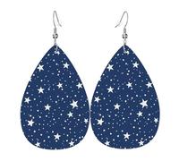 Navy Blue Night Sky Stars Teardrop Dangle Earrings Lightweight Faux Leather Earrings Durable Holiday Earring For Accessories Daily Wear Beach