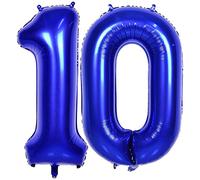Navy Blue Number 10 Balloons, 40 Inch Navy Blue Helium Foil Number 10 Balloons, Large Number Age Balloon Self Inflating for Boys Girls 10th Birthday Wedding Anniversary Party Decorations(Digital 10)