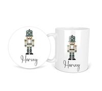 Navy Blue Nutcracker Beige Kids Chirstmas Xmas Name Personalised Personalized Ceramic Coffee Mug 11oz Durham Tea Mug Gift Set Round Square Coaster Cup Handle Dishwasher Safe Custom Printed Design