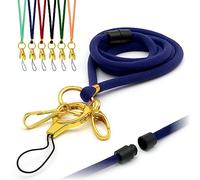 Navy Blue Nylon Cord Lanyard Soft Comfortable with Safety Breakaway, Includes Gold Design O-Ring, Loop Clip and Two Metal Clips, ID Badge Holder Thin Rope Neck Strap by LanyardsTomorrow - Single 1pc