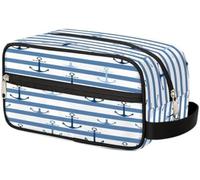 Navy Blue Ocean Anchor Stripes Toiletry Bag Organizer Wash Bag Cosmetic Makeup Bag Storage Pouch Travel Case for Women Men Boys Girls