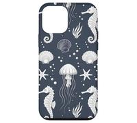 Navy Blue Ocean Seahorse Jellyfish Pattern Case for iPhone 12 mini