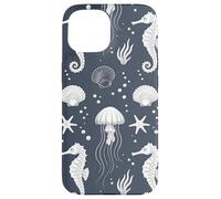 Navy Blue Ocean Seahorse Jellyfish Pattern Case for iPhone 15