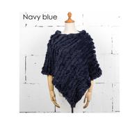(Navy blue, One Size) Women Knit Rabbit Fur Shawl Poncho Cape Robe Tippet Wrap Female Girl Warm Coat Jakcet CK701